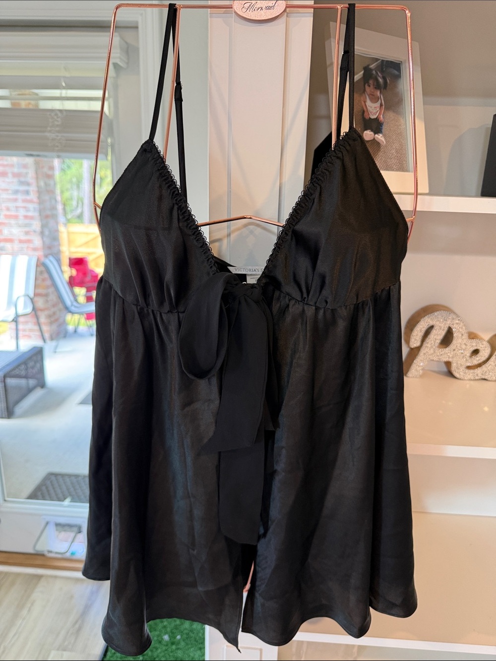 Victoria's Secret Black Satin Tie-Front Babydoll Chemise